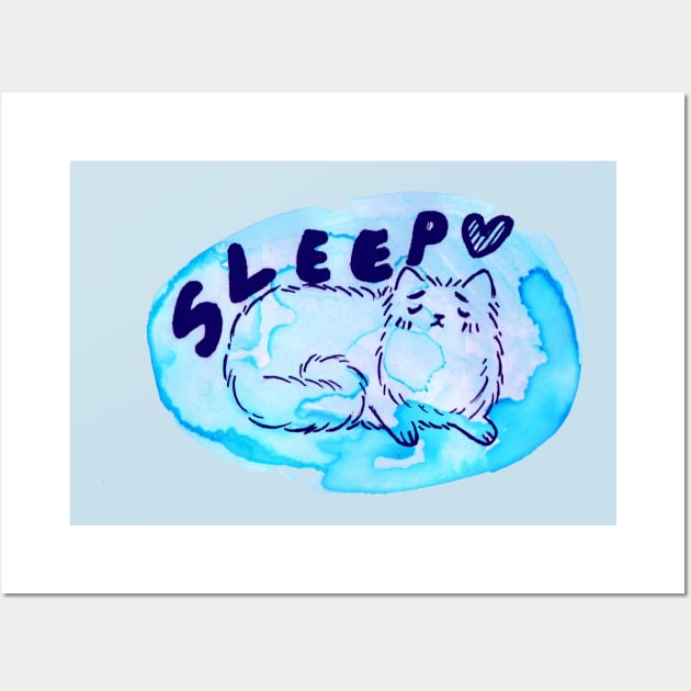 Sleepy Watercolor Kitty Wall Art by saradaboru